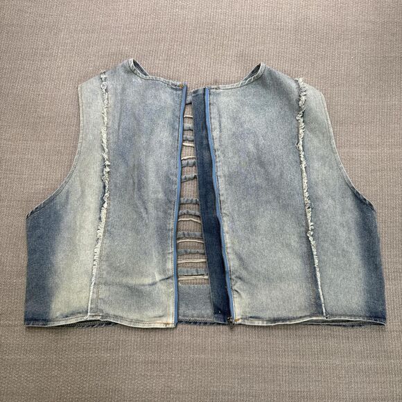 Distressed denim high neck vest like top with zip back shredded grunge 4XL curvy - Picture 5 of 5